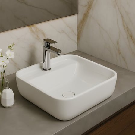 Delikli Çanak Lavabo Batarya 40x40 cm Modern Tasarım