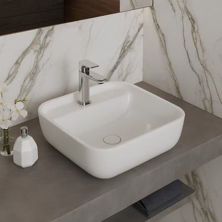 Delikli Çanak Lavabo Batarya 40x40 cm Modern Tasarım