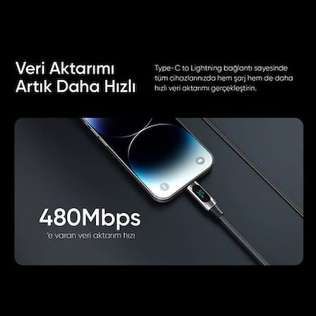 1 Metre Uzunluğunda Örgülü Hızlı Şarj Kablosu, Siyah Renk