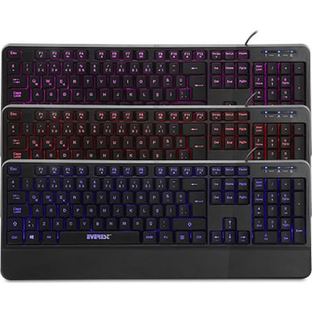 USB 3 Renk Aydınlatmalı Gaming Klavye, Sabit Bilek Desteği