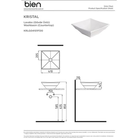 Kare Beyaz Deliksiz Lavabo 41 cm Modern Tasarım ile Fonksiyonel Kullanım
