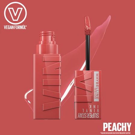 Maybelline New York Super Stay Vinyl Ink Uzun Süre Kalıcı Şeftali Tonlu Likit Parlak Ruj 15