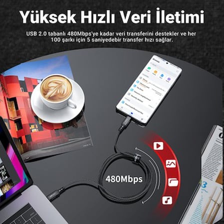 2 Metre Uzunluğunda USB-C Kablo - 5A, 100W Güç Desteği