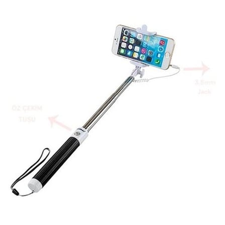 Ergonomik Tasarımlı Hafif Selfie Çekim Çubuğu, Beyaz/Siyah