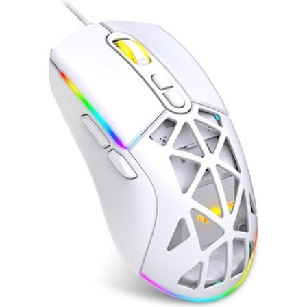 Kablolu Beyaz Gaming Mouse, Özel Doku ve RGB Aydınlatmalı