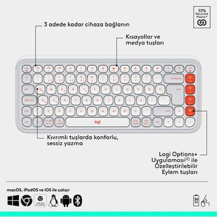 Logitech Pop Icon Kablosuz Bluetooth Sessiz Türkçe Q Klavye ve Mouse Seti,