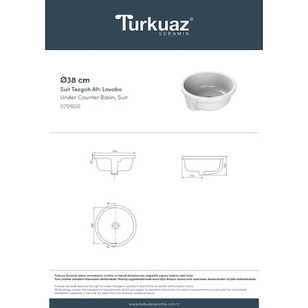 Tezgahaltı 38 cm Turkuaz Seramik Lavabo Şık ve Kullanışlı
