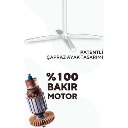 Beyaz 16 İnç Ayaklı Vantilatör, 3 Kanatlı ve Ayarlanabilir Yükseklik