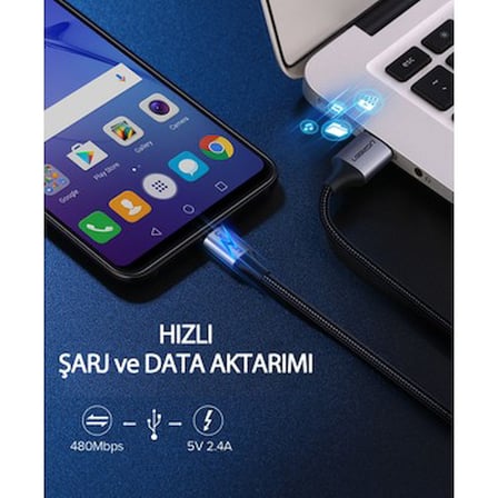 Ugreen Micro USB Örgülü Data ve Şarj Kablosu Beyaz 1