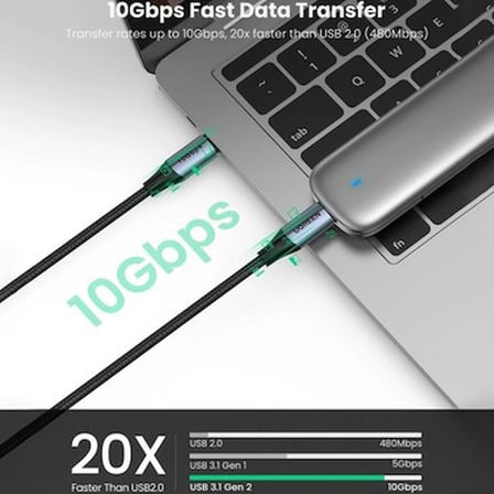 USB-C 100W Hızlı Şarj Kablosu, 1 m Uzunluk, Siyah Renk