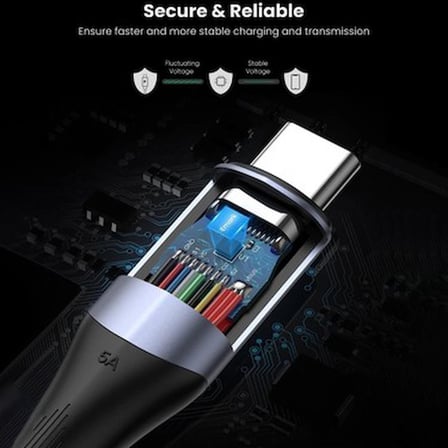 USB-C 100W Hızlı Şarj Kablosu, 1 m Uzunluk, Siyah Renk