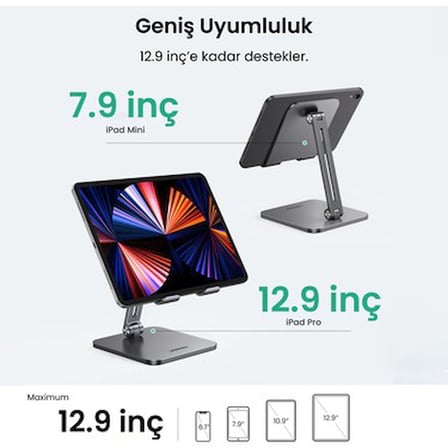 UGREEN Ayarlanabilir Metal Tablet Tutucu Standı, Uzay Grisi -