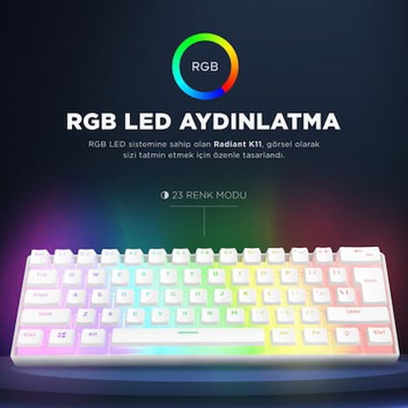 Rampage RADIANT K11 Siyah Type-C Bağlantılı RGB Puding Tuşlu US Layout (ingilizce Q Klavye) Red