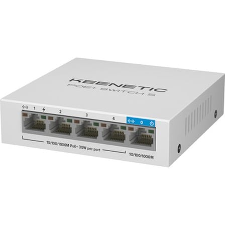 Keenetic PoE+ Switch 5, 1X1Gbit, 4X1Gbit PoE+ Port, IEEE 802.3AF/AT (Max.30W/Port),