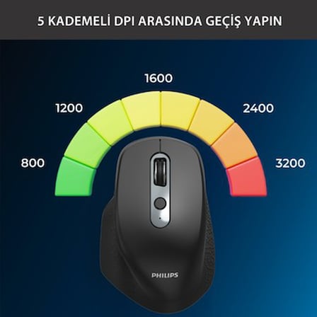 Philips SPK7818 3200 DPI 8 Tuşlu Dual Mod Bluetooth ve 2.4G Kablosuz Ergonomik Sessiz Mouse