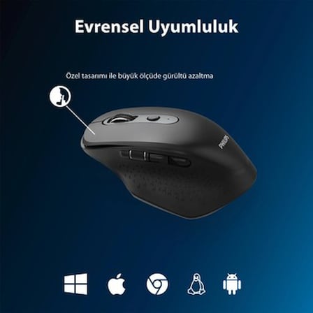 Philips SPK7818 3200 DPI 8 Tuşlu Dual Mod Bluetooth ve 2.4G Kablosuz Ergonomik Sessiz Mouse