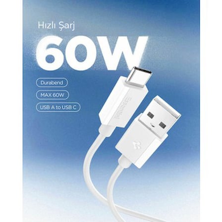 Spigen USB-A to USB-C 1 Metre Kablo 60W Güç / Hızlı Şarj / 480 Mbps Data Aktarım Hızı Type-C Ekstra