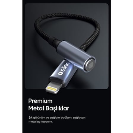 Örgülü Metal Başlı Lightning Ses Kablosu, 15 cm Uzunlukta Siyah