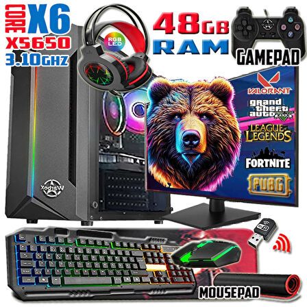 WarboX Bigbear Xeon X5650 48gb Ram 256gb Ssd 250gb Hdd R7 240-4gb E.kartı 19" Monitör Gaming Bilgisayar