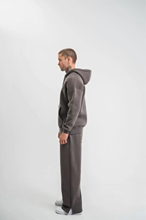 Paçası Yırtmaçlı Oversize Düz Eşofman Takımı