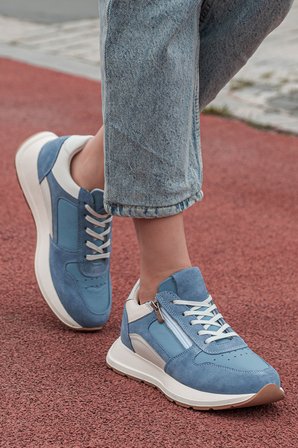 Yandan Fermuarlı Deri ve Süet Kadın Sneaker