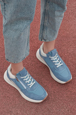 Yandan Fermuarlı Deri ve Süet Kadın Sneaker