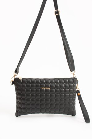 Kadın Suni Deri Siyah Mozaik Desen Çapraz Ve El Askılı Portföy Clutch
