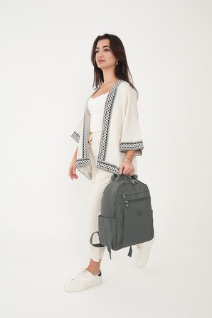 Sanmorris Unisex Suya Dayanıklı Krinkıl Kumaş Çok Gözlü Laptop Okul ve Sırt Çantası 3059