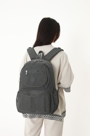 Sanmorris Unisex Suya Dayanıklı Krinkıl Kumaş Çok Gözlü Laptop Okul ve Sırt Çantası