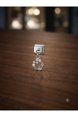 Çiçekli Taşlı Model Paslanmaz Çelik Charm