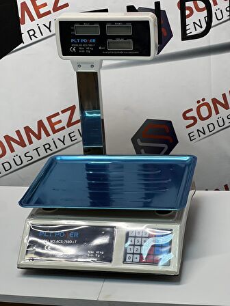 PLT POWER Market Kasap Manav Terazisi 40 Kg - 2 Gr Boyunlu Çift Ekran Akülü Terazi