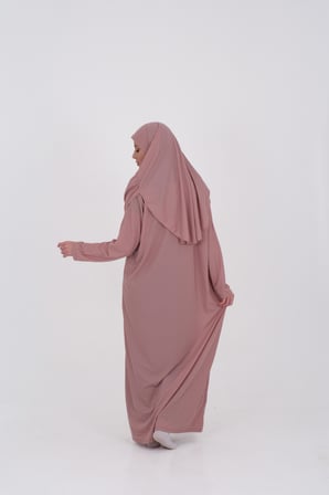 Tek Parça Namaz Elbisesi Boydan Giymeli Gül Kurusu Çantalı
