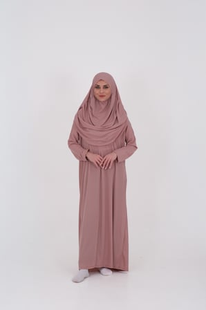 Tek Parça Namaz Elbisesi Boydan Giymeli Gül Kurusu Çantalı