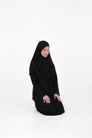 Tek Parça Namaz Elbisesi Boydan Giymeli Siyah Çantalı