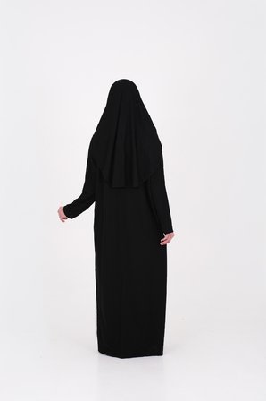 Tek Parça Namaz Elbisesi Boydan Giymeli Siyah Çantalı