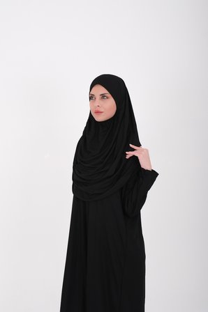Tek Parça Namaz Elbisesi Boydan Giymeli Siyah Çantalı