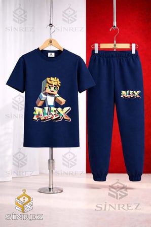 Unısex Çocuk ALEX SARI YENI Baskılı Tişort Eşofman Takımı