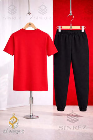 Unısex Çocuk ARABA 2LI KIZ SEVIMLI Baskılı Tişort Eşofman Takımı