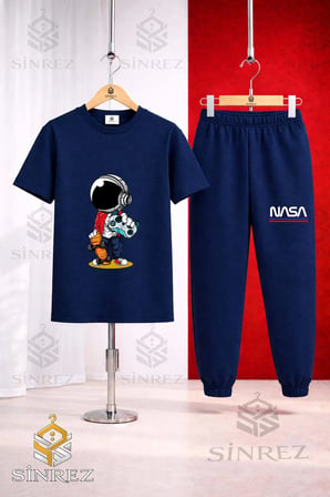 Unısex Çocuk ASTRONOT ELINDE OYUN KONSOLU Baskılı Tişort Eşofman Takımı