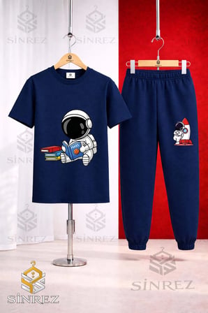 Unısex Çocuk ASTRONOT KITAP OKUYAN Baskılı Tişort Eşofman Takımı