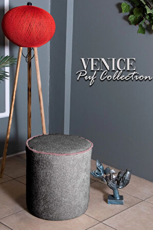 Venice Antrasit Teddy Puf- Yuvarlak Makyaj Masası Pufu