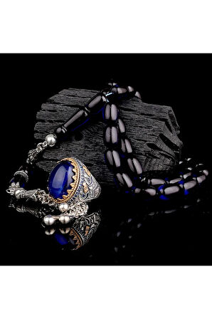 925 Ayar Gümüş Erkek Yüzük Akik Taşlı & Doğal Akik Taşlı Tesbih