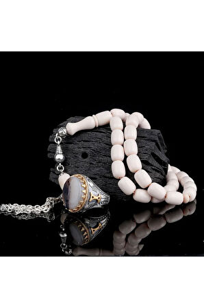 925 Ayar Gümüş Erkek Yüzük Akik Taşlı & Doğal Akik Taşlı Tesbih