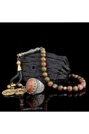 925 Ayar Gümüş Erkek Yüzük Akik Taşlı & Doğal Akik Taşlı Tesbih