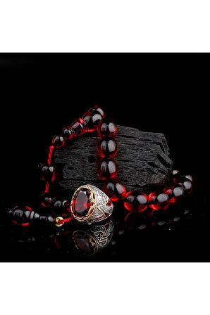 925 Ayar Gümüş Erkek Yüzük Akik Taşlı & Doğal Akik Taşlı Tesbih