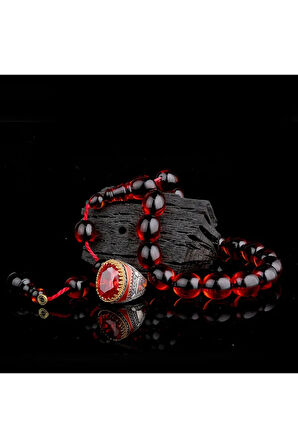 925 Ayar Gümüş Erkek Yüzük Akik Taşlı & Doğal Akik Taşlı Tesbih