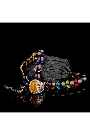 925 Ayar Gümüş Erkek Yüzük Akik Taşlı & Doğal Akik Taşlı Tesbih