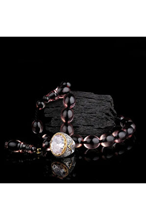 925 Ayar Gümüş Erkek Yüzük Akik Taşlı & Doğal Akik Taşlı Tesbih