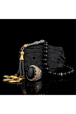 925 Ayar Gümüş Erkek Yüzük Akik Taşlı & Doğal Akik Taşlı Tesbih