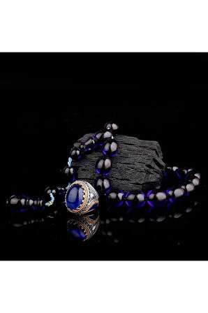 925 Ayar Gümüş Erkek Yüzük Akik Taşlı & Doğal Akik Taşlı Tesbih